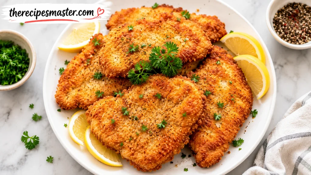 Crispy fried cutlets with lemon